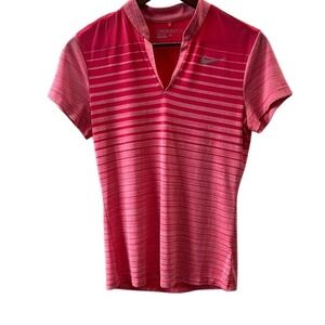 Nike Golf Dri-Fit Women's Coral Striped Short Sleeve V-Neck Shirt, Small‎